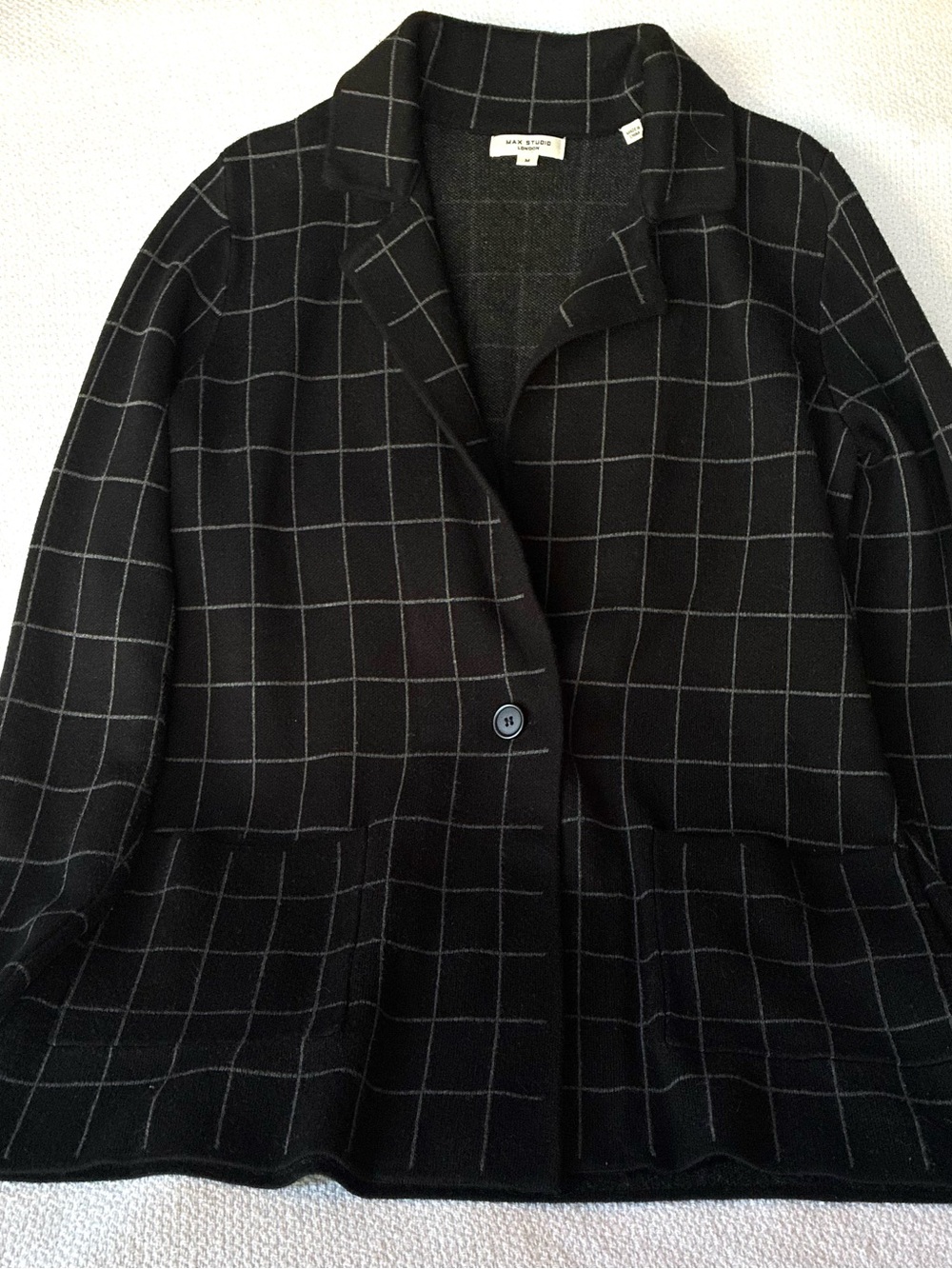 Max Studio Black Windowpane Single-Button Blazer Jacket
